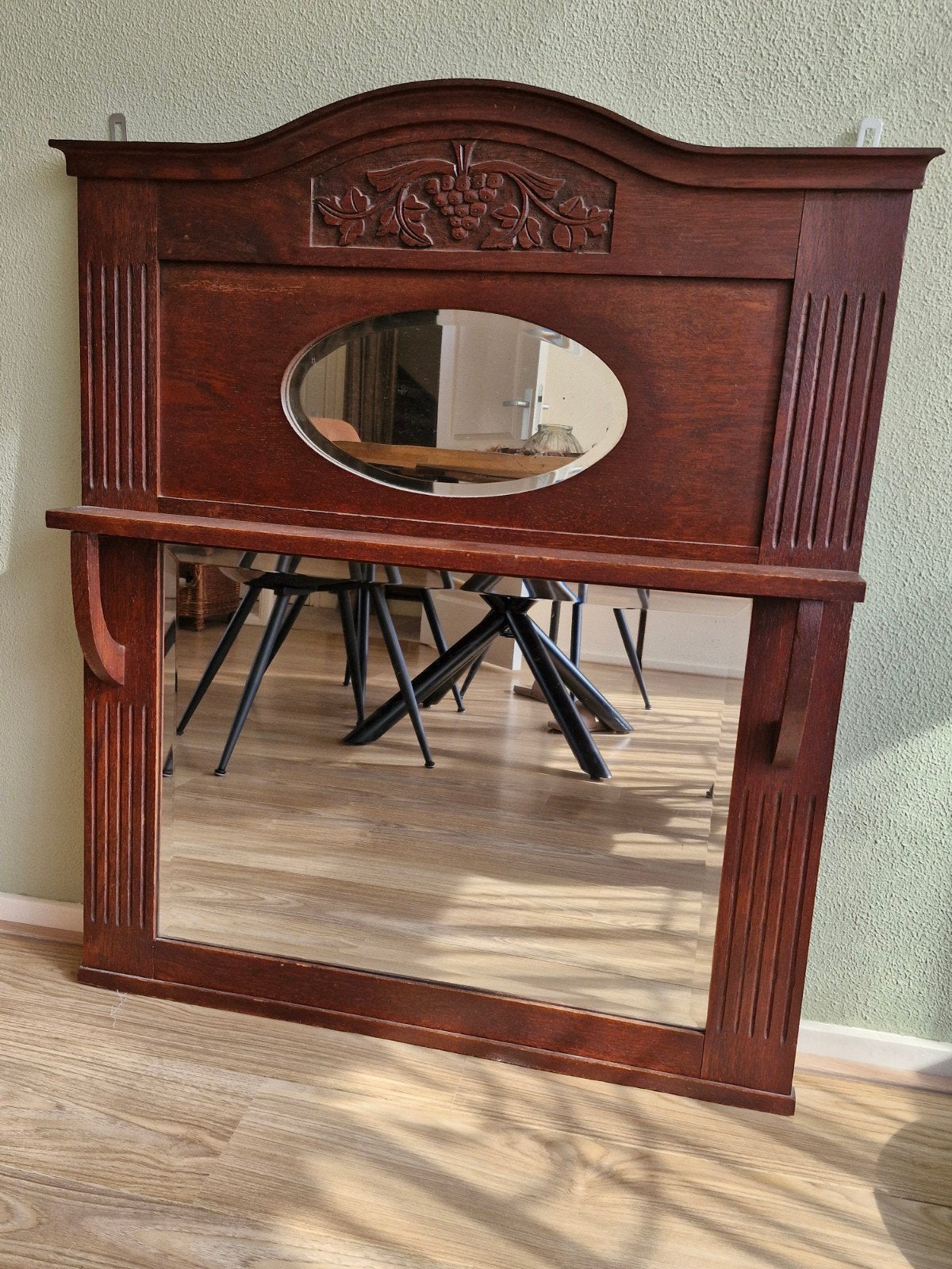 Brocante eiken spiegel 107 x 87cm, Antiek en Kunst, Ophalen, Overige vormen, 50 tot 100 cm, 100 tot 150 cm