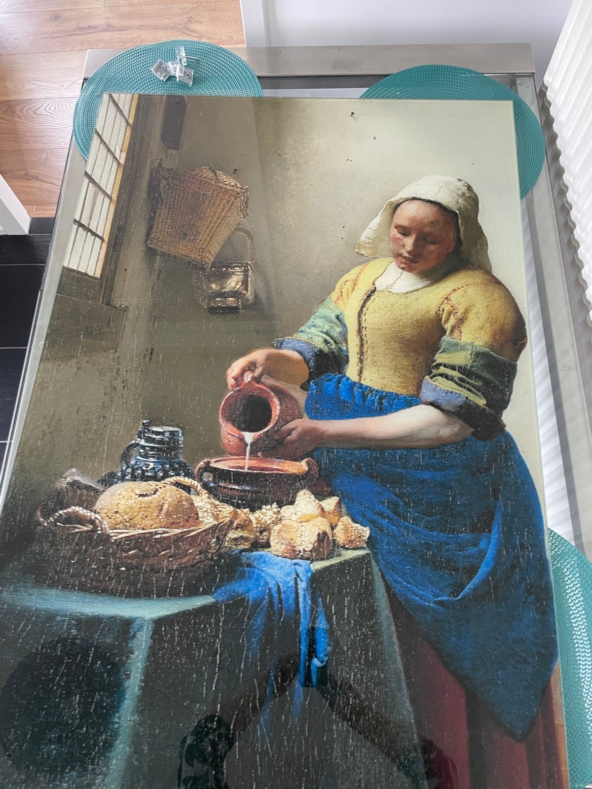 Glas schilderij Vermeer: Het Melkmeisje (120x80 cm), Huis en Inrichting, Woonaccessoires | Schilderijen, Tekeningen en Foto's