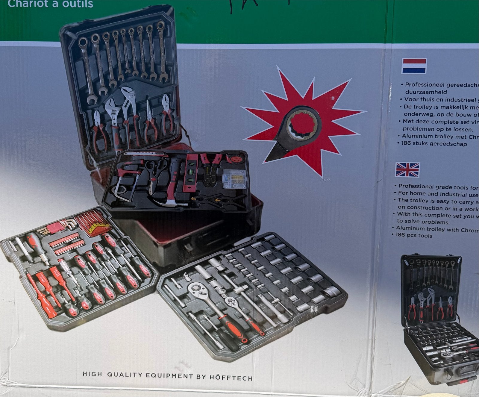 Höfftech Gereedschapswagen - 186-delige gereedschapset, Ophalen, Nieuw, Gereedschapsset, Overige merken