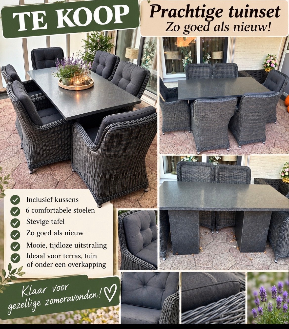 Prachtige tuinset - Zo goed als nieuw met 6 stoelen, Eettafel, 6 zitplaatsen, Ophalen of Verzenden, Zo goed als nieuw