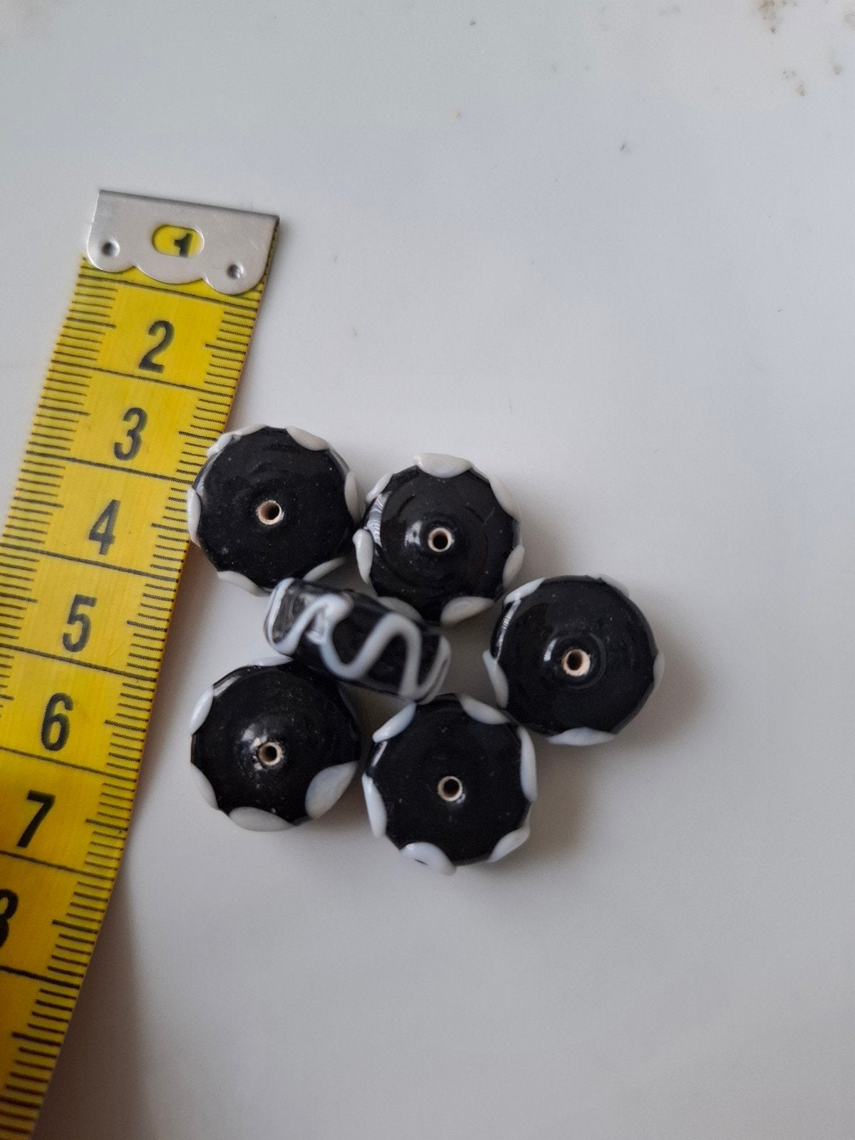 6 stuks grote lampwork glaskralen zwart wit kralen, Kraal, -, -, Nieuw