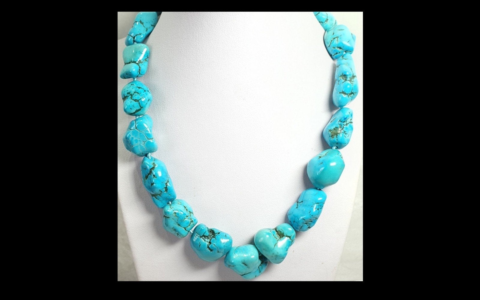 Prachtig handgesponnen ketting met Turquoise., Nieuw, Met edelsteen, Zilver, Verzenden