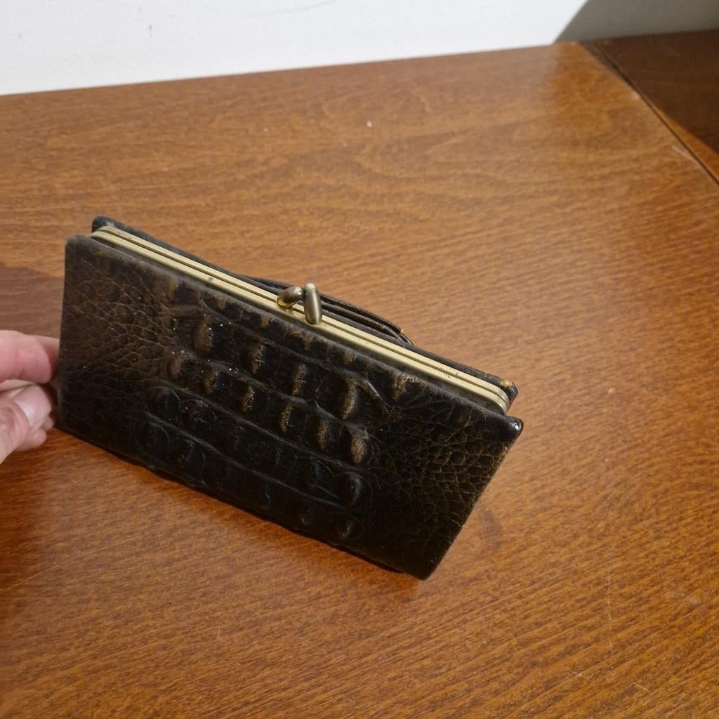 Vintage Krokodillenleren Portemonnee, Overige merken, Gebruikt, Leer, Zwart