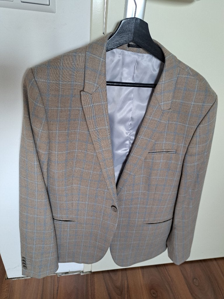Beige/licht bruine colbert in ruitmotief. Maat: 54, Kleding | Heren, Kostuums en Colberts, Ophalen of Verzenden, Zo goed als nieuw