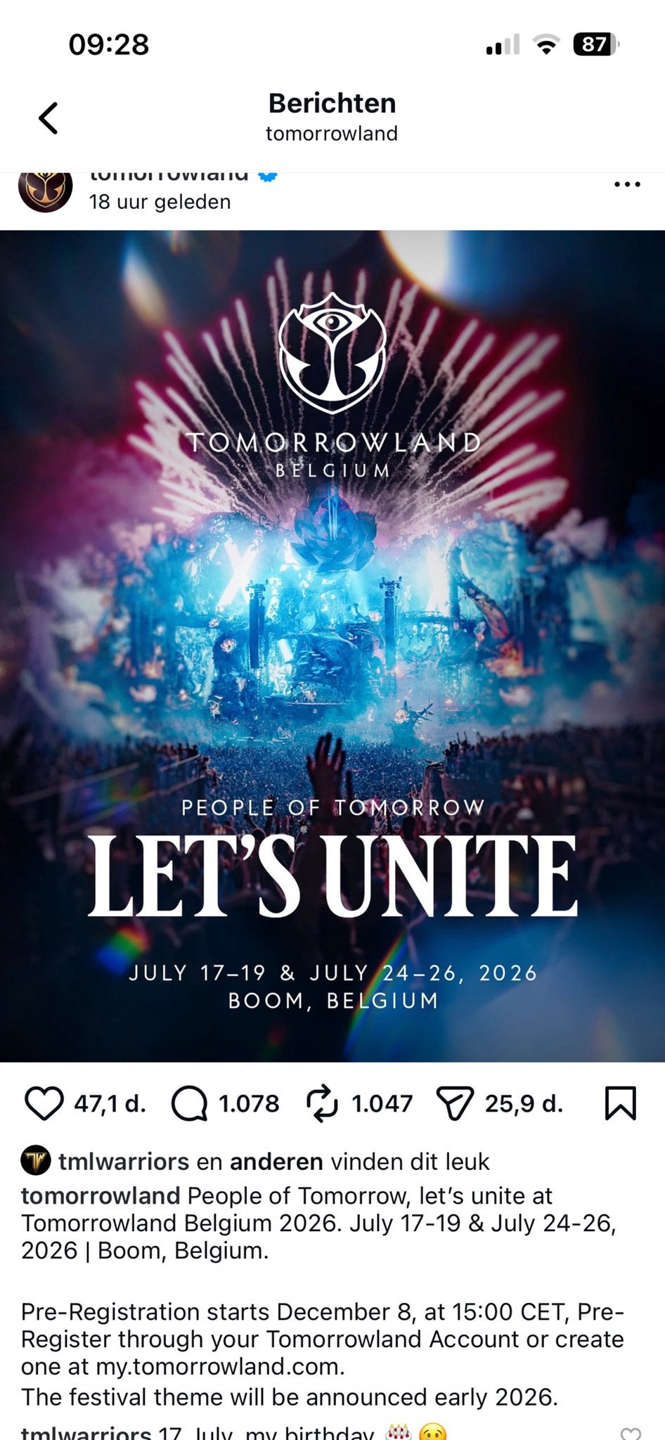 Tomorrowland, Eén persoon