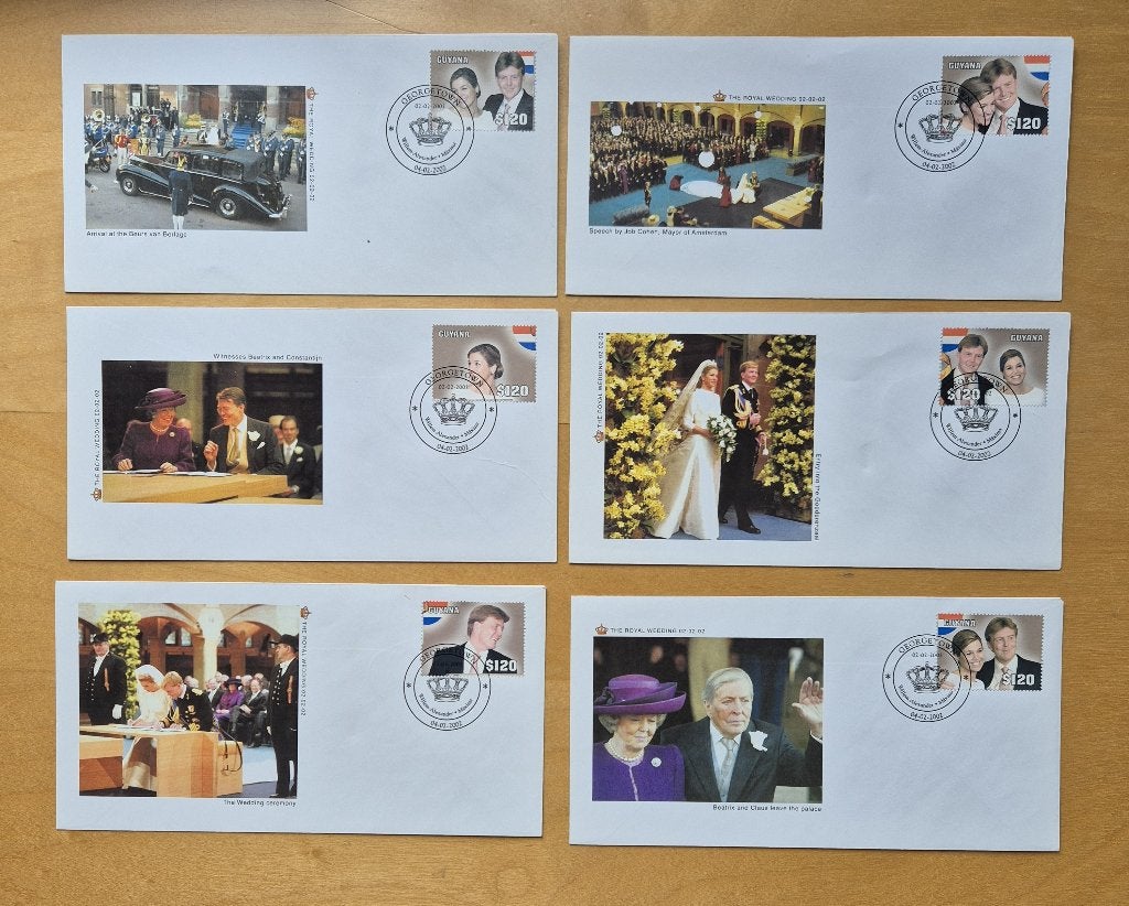 6 x envelop Guyana Royal Huwelijk Willem Alexander en Maxima, Ophalen of Verzenden, Onbeschreven, Rest van de wereld
