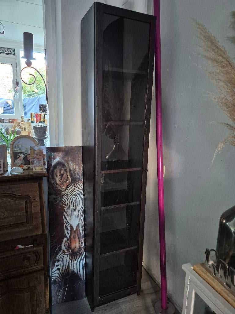 Vitrine kast zwart bruin van Ikea, Ophalen, Met plank(en), Minder dan 50 cm, Zo goed als nieuw