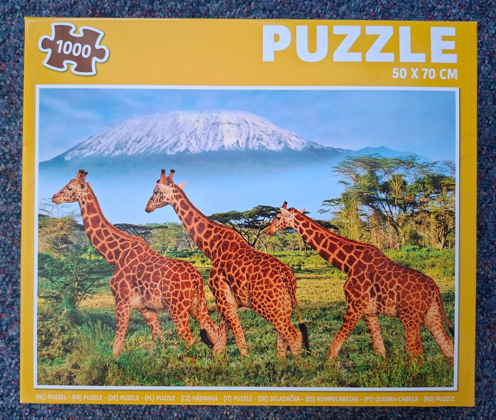 Legpuzzel 1000 stukjes - Giraffen en Kilimanjaro, Ophalen of Verzenden, 500 t/m 1500 stukjes, Zo goed als nieuw, Legpuzzel