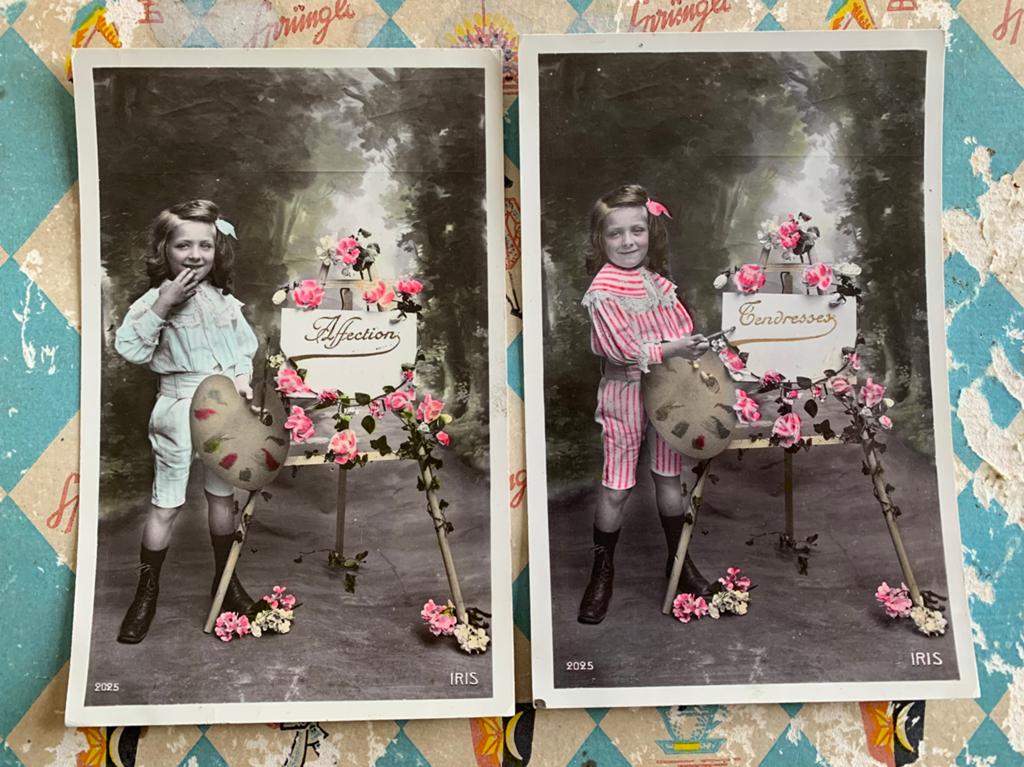 Meisje met palet en schildersezel (BB), Ophalen of Verzenden, Voor 1920, Gelopen, Kinderen