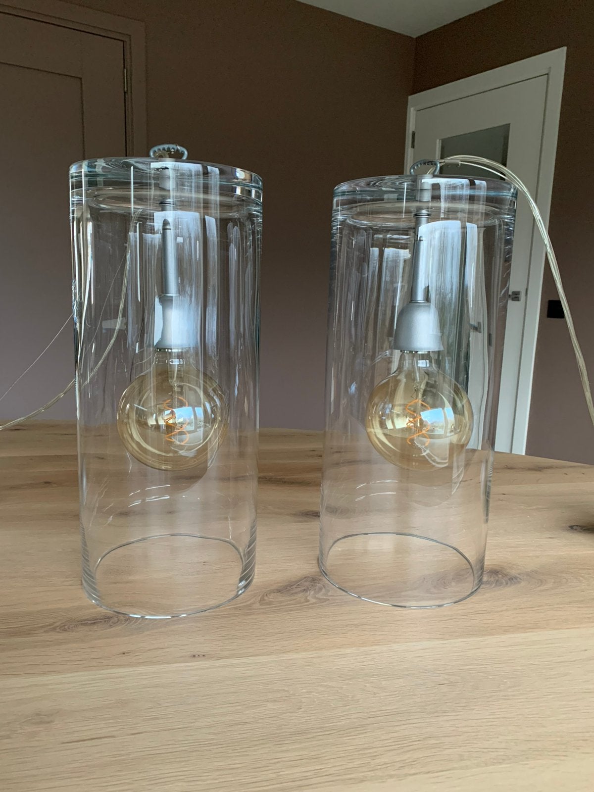 2 glazen cilinder lampen - hanglamp glas, Ophalen, Zo goed als nieuw, Glas