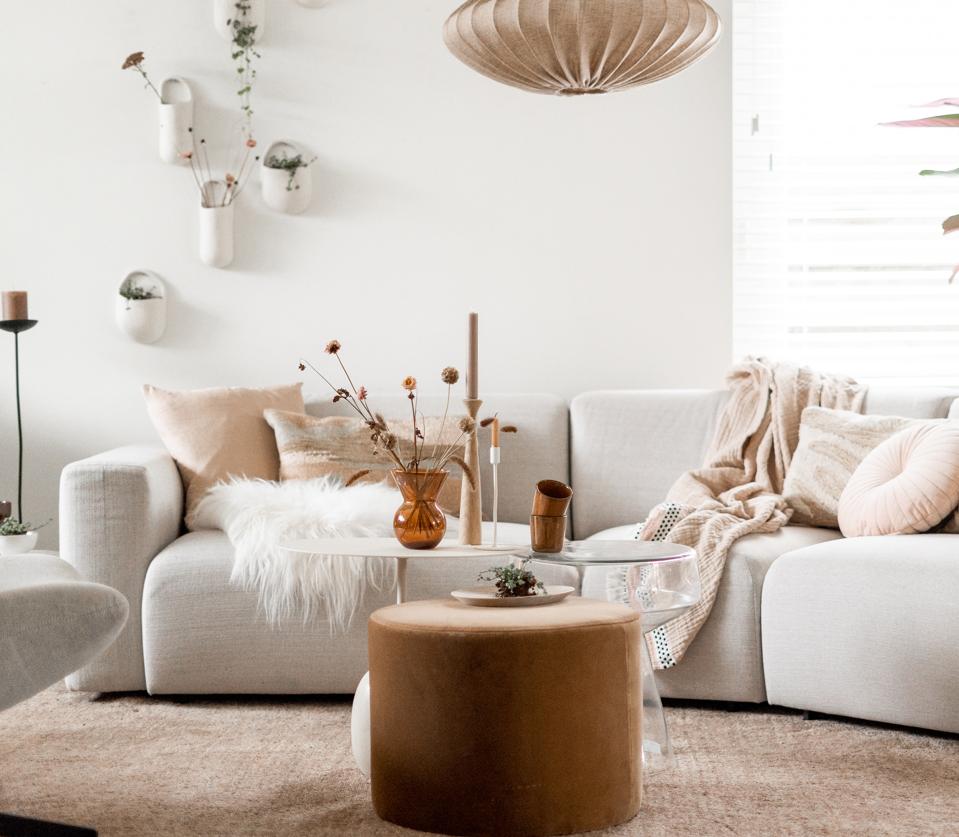 Bank beige organisch cartel living, Huis en Inrichting, Banken | Bankstellen, Ophalen, Gebruikt, 300 cm of meer, Rechte bank