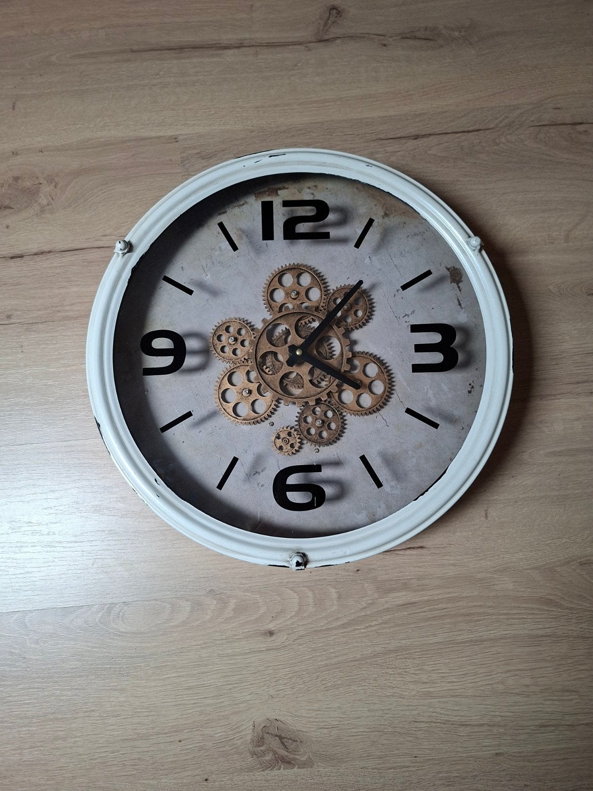 Wandklok met zichtbaar uurwerk - Wit/Goud, Ophalen, Wit, Vintage, Analoog