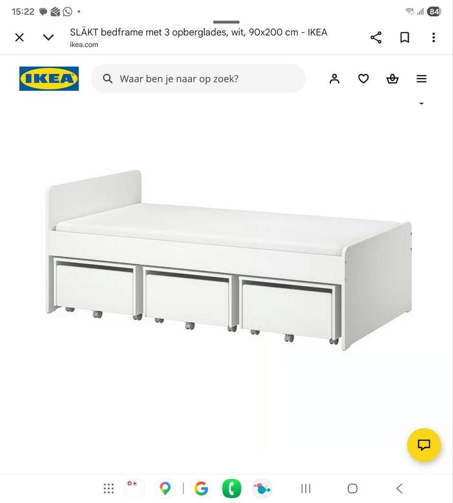 IKEA SLÄKT bedframe met 3 opberglades, wit, 90x200 cm, Huis en Inrichting, Ophalen, 90 cm, Eenpersoons, Wit