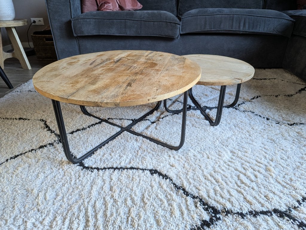 Mango houten salontafel set, Ophalen, 50 tot 100 cm, Rond, 50 tot 100 cm