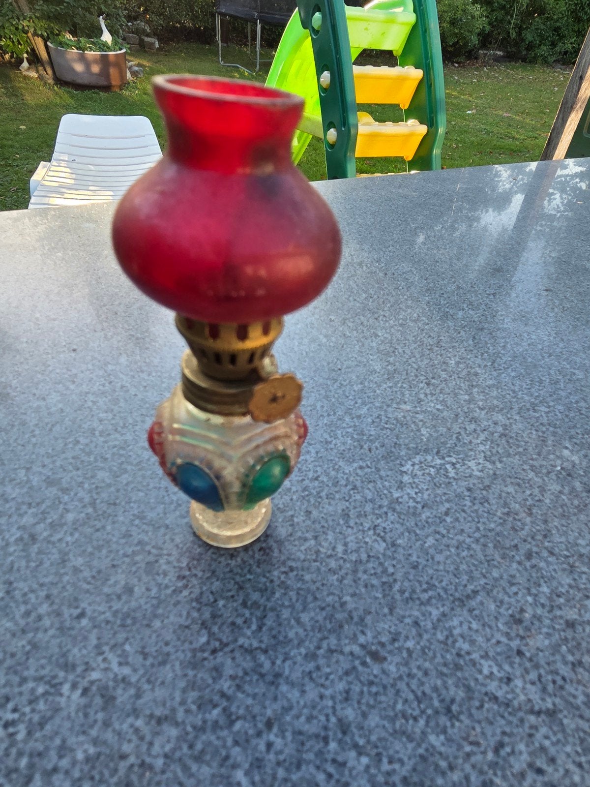 Decoratieve olielamp met gekleurd glas, Ophalen of Verzenden