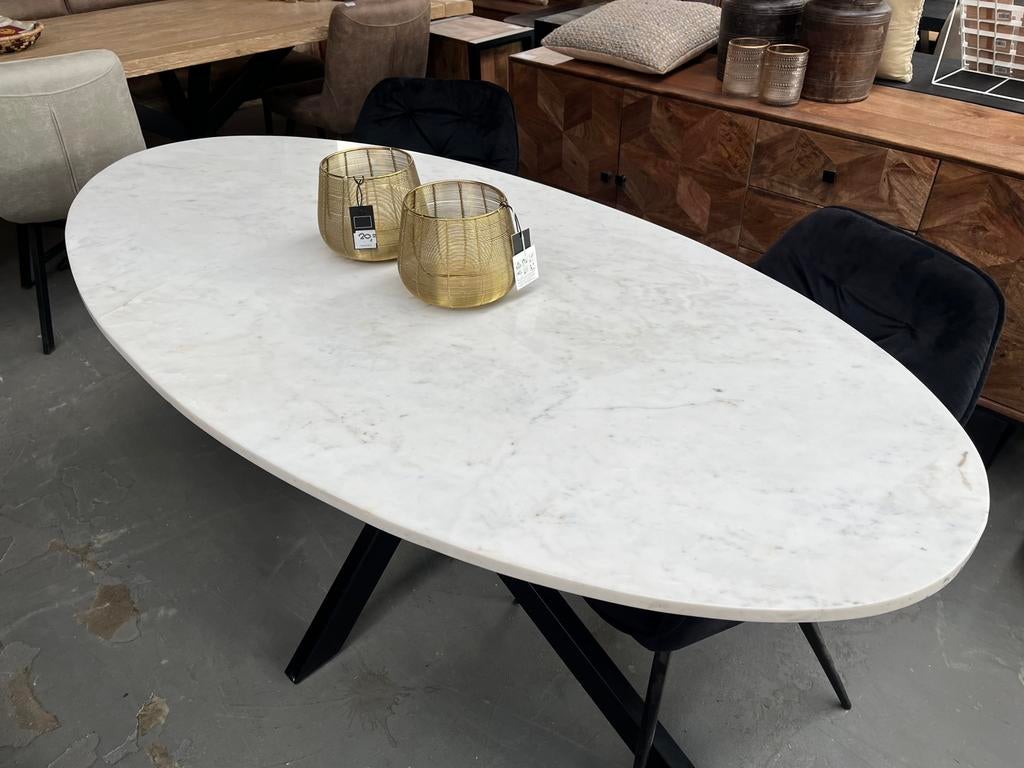 Magazijn Leegverkoop Eettafel ovaal Mable Wit marmer matrix, Nieuw, Ophalen of Verzenden, Info@wkhome.nl, Argonweg 20 Amersfoort