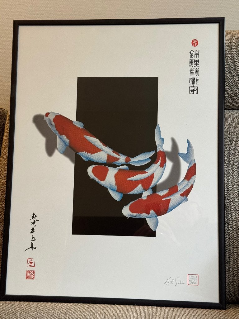 Litho print Koi karpers Kohaku door Keith Siddle, Gelimiteerde oplage, Ophalen of Verzenden, Dieren en Natuur, Lithografie