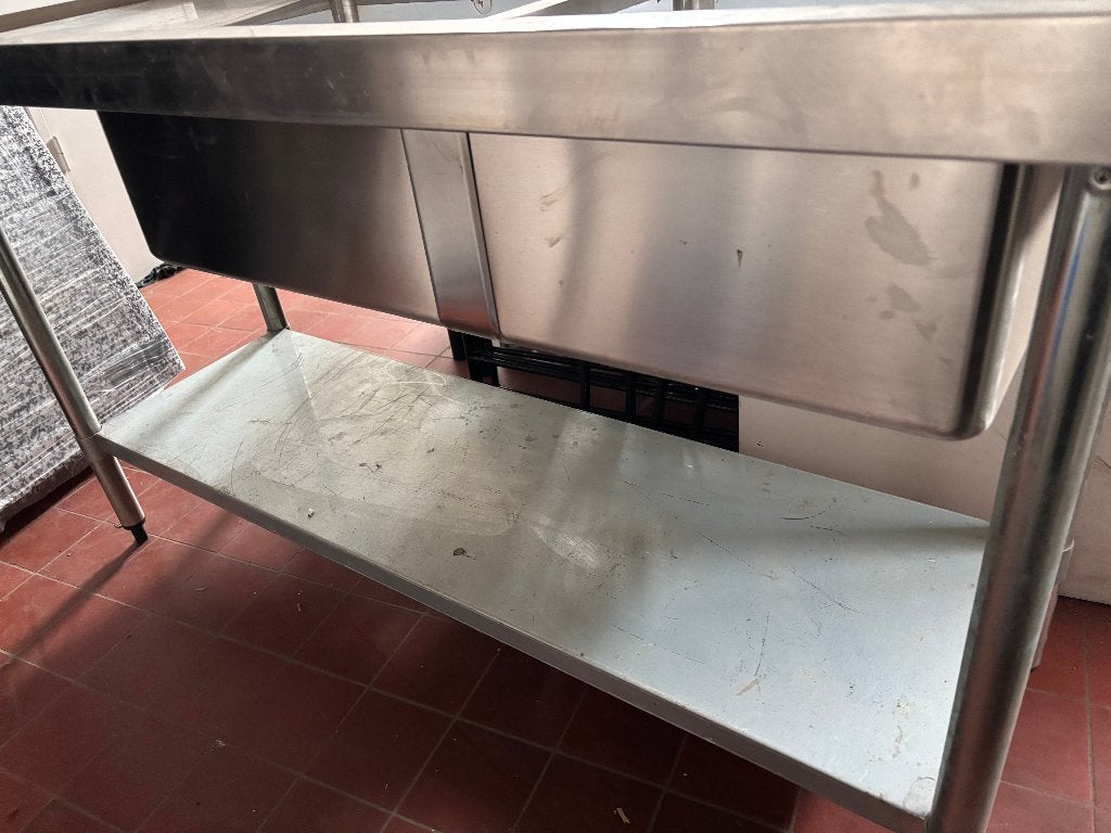 RVS Spoeltafel Werkbank Horeca Dubbele Spoelbak, Ophalen, 150 tot 200 cm, Zo goed als nieuw, Minder dan 100 cm