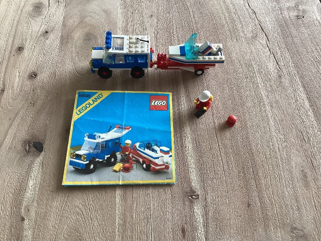 Lego 6698, vintage 1986. Jeep, speedboot, trailer., Gebruikt, Overige thema's, Lego, Compleet