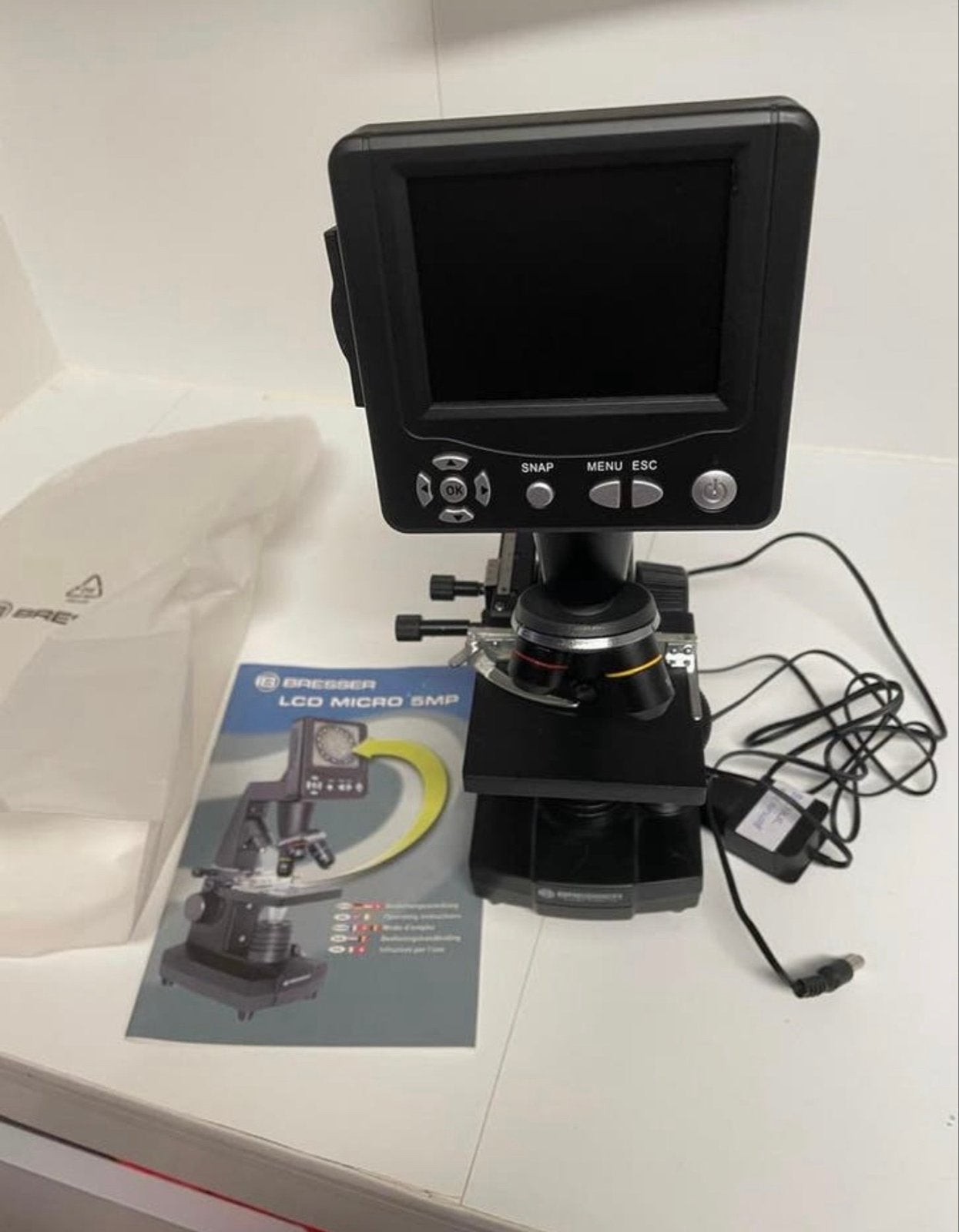 Bresser Microscoop met LCD-scherm 5MP, Ophalen of Verzenden, Zo goed als nieuw, 1000x of meer, Biologische microscoop