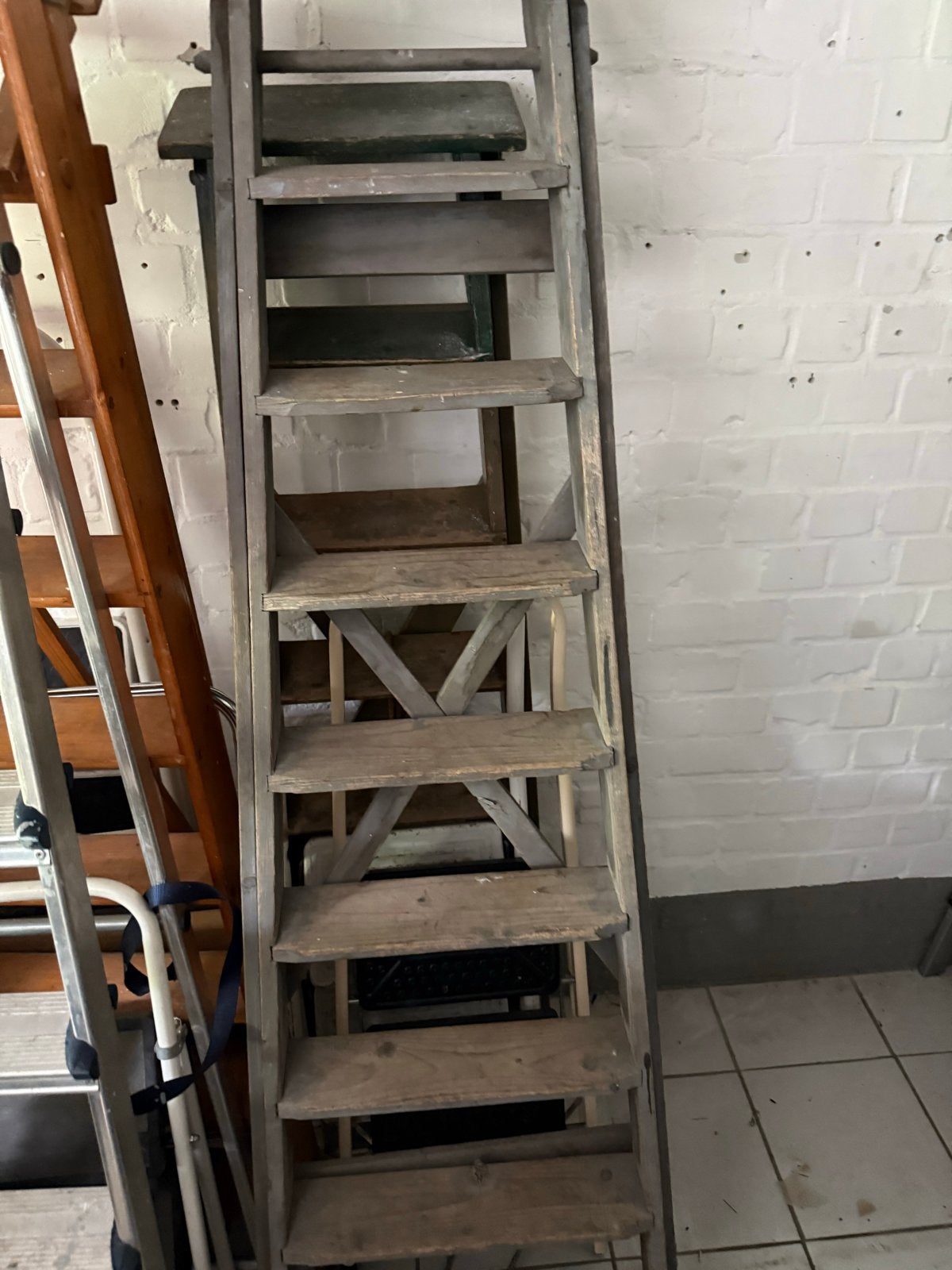 Oude houten ladder - brocante sfeer, Antiek en Kunst, Ophalen