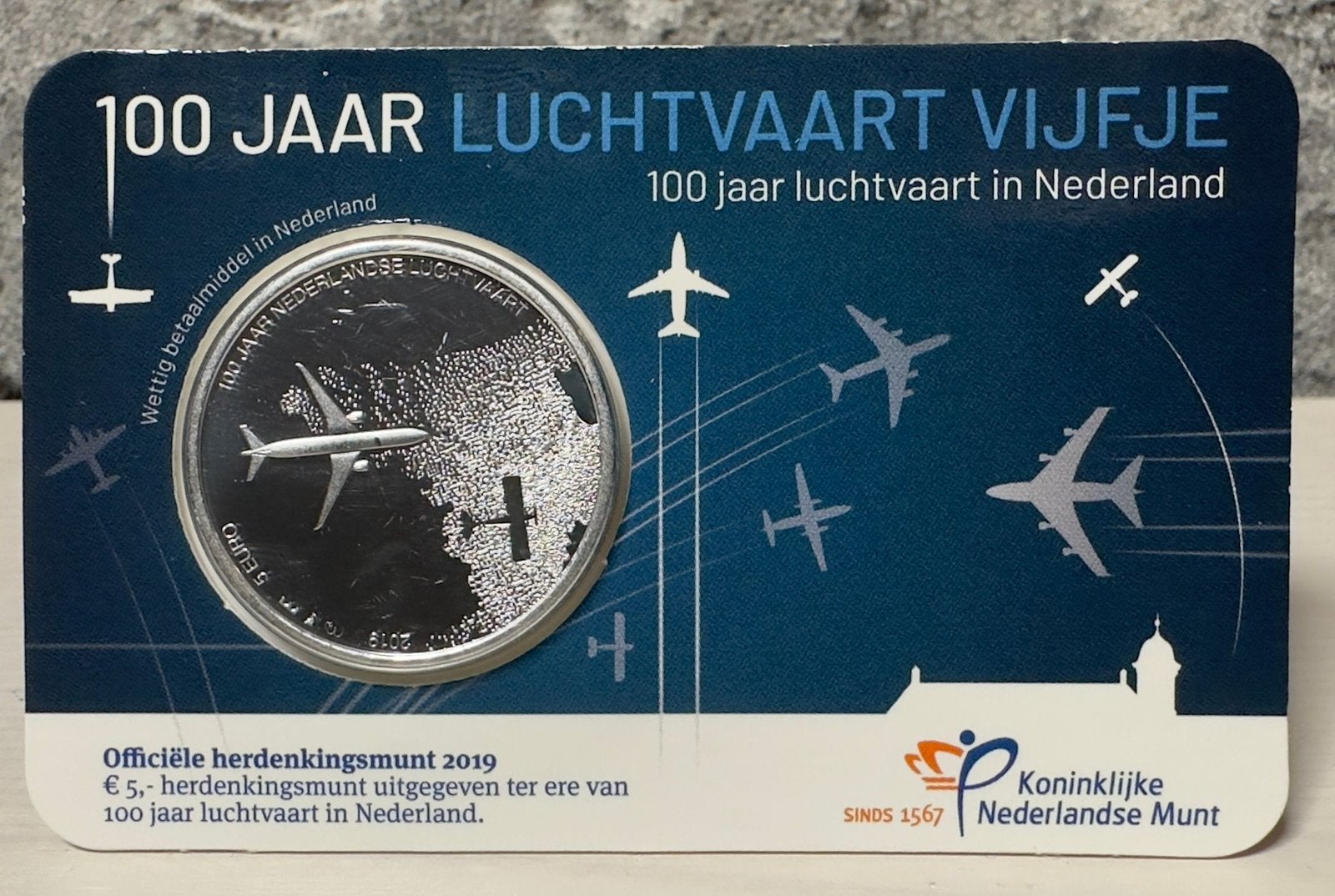 100 jaar luchtvaart vijfje UNC coincard, Ophalen of Verzenden, Koningin Beatrix, Euro's