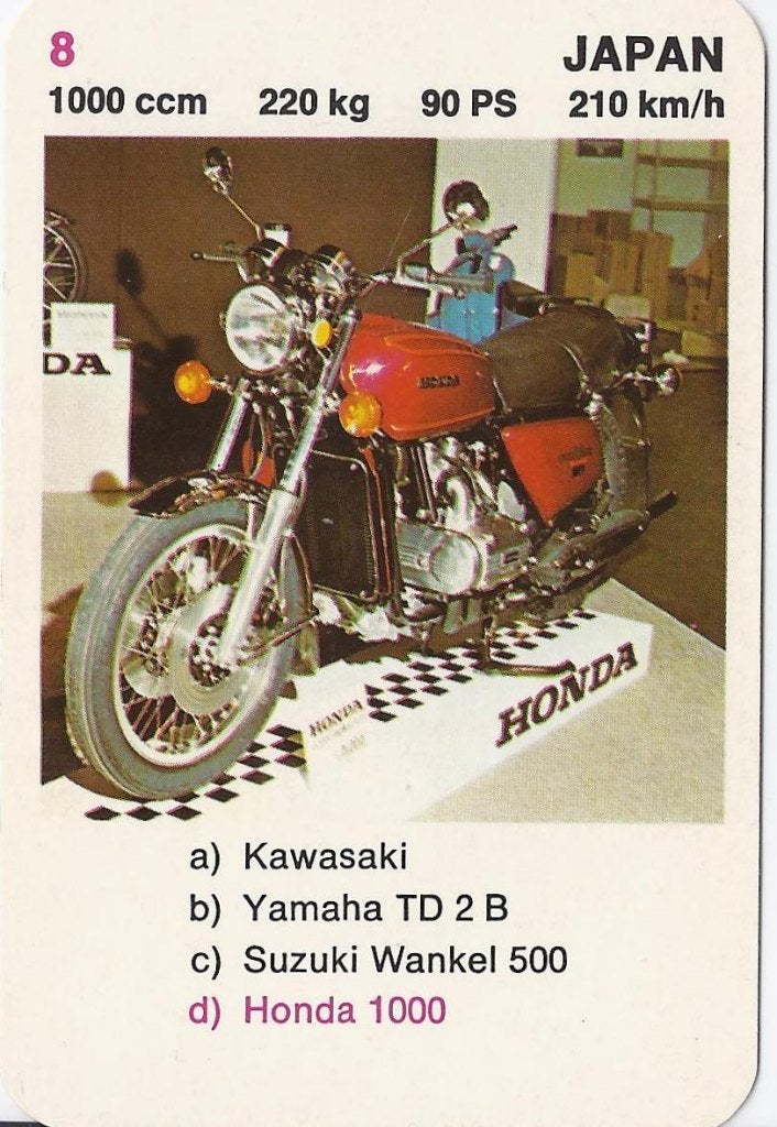 Kw2083 motorkaartje honda 1000, Ophalen of Verzenden, Zo goed als nieuw, Motoren