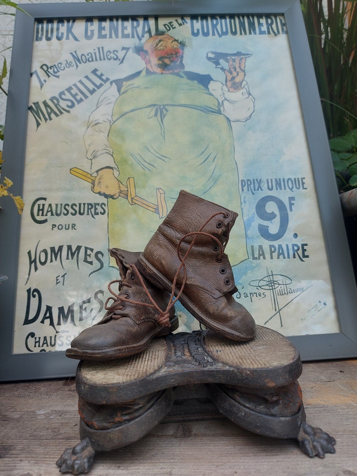 Antieke leren kinderschoenen & standaard footblower presenta, Ophalen of Verzenden