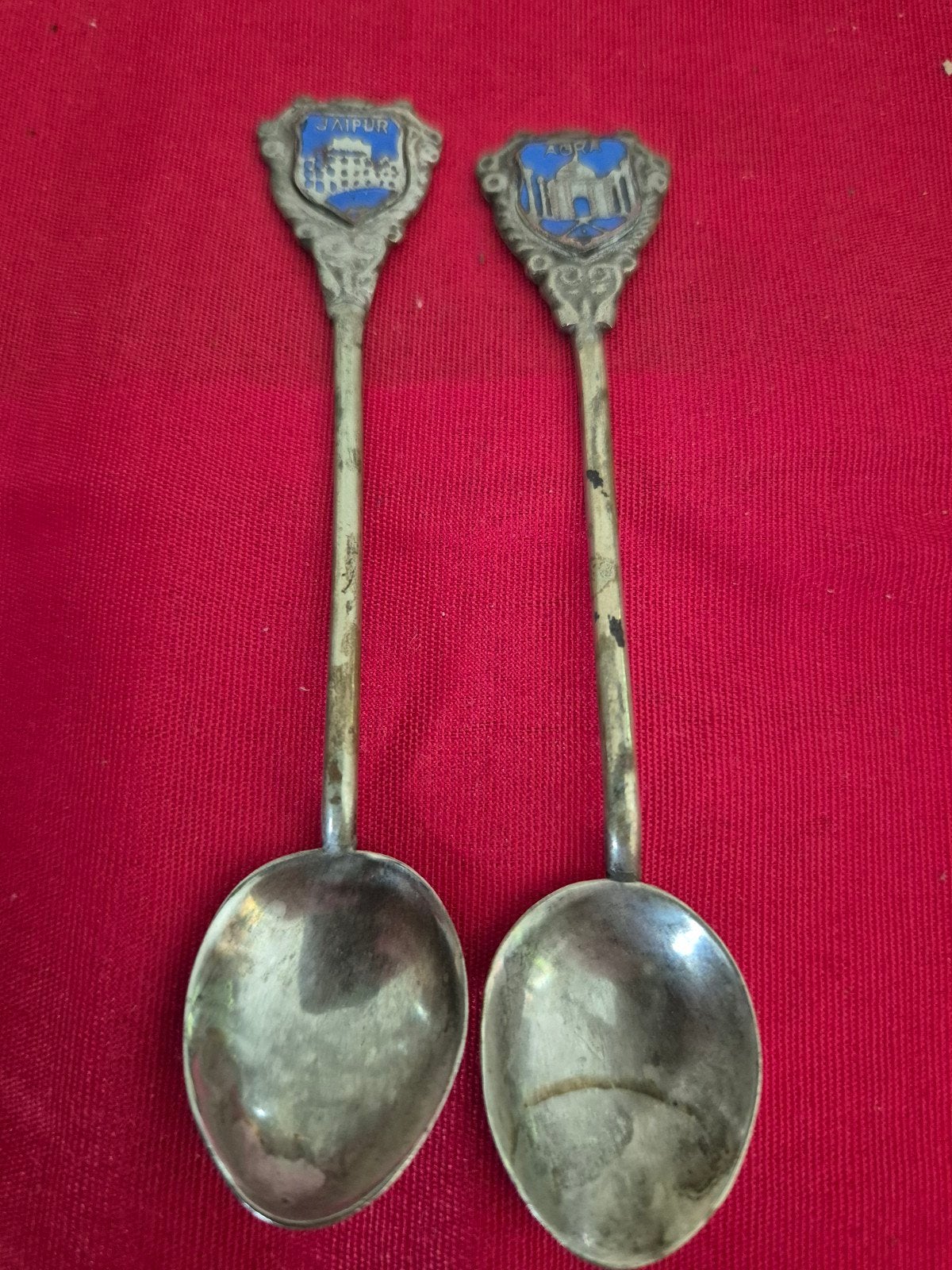 Vintage Souvenirlepels uit India: Jaipur / Agra  = Emaille, Antiek en Kunst, Ophalen of Verzenden