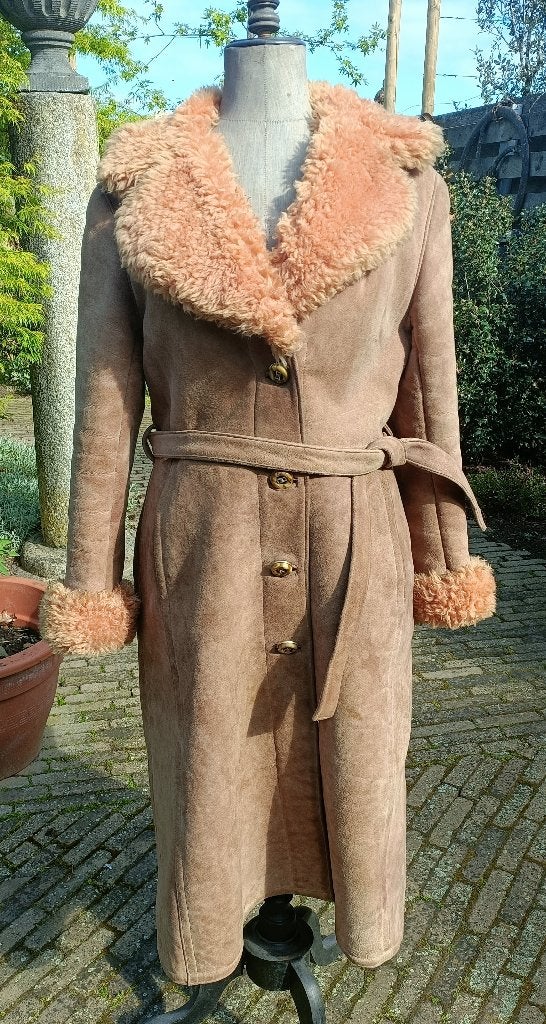 Vintage jaren 60 hippie jas lammy coat teddy bont afghan, Ophalen of Verzenden, Zo goed als nieuw, Maat 38/40 (M), Bruin