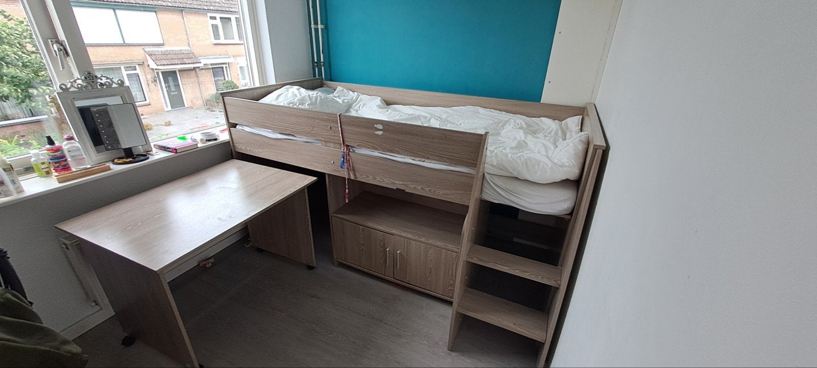 Halfhoogslaper met bureau en opbergruimte, Ophalen, Gebruikt, Eenpersoons, 210 cm