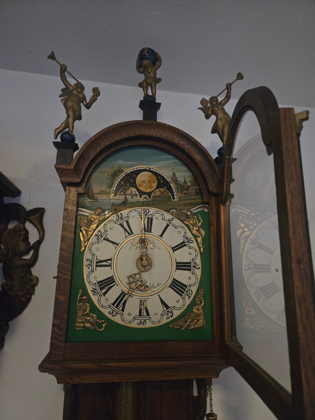 2 x Friese Staartklok met Maanstand en Handgeschilderde W, Antiek en Kunst, Ophalen