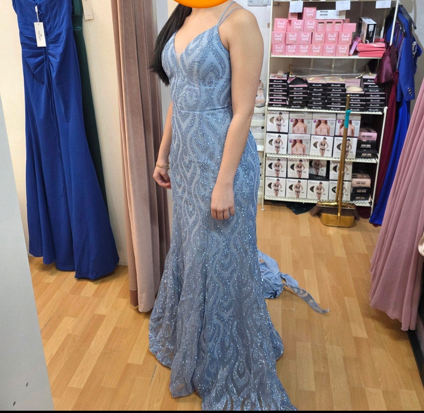 Elegante jurk voor speciale gelegenheden met glitterpatroon, Galajurk, Blauw, Ophalen of Verzenden, Zo goed als nieuw