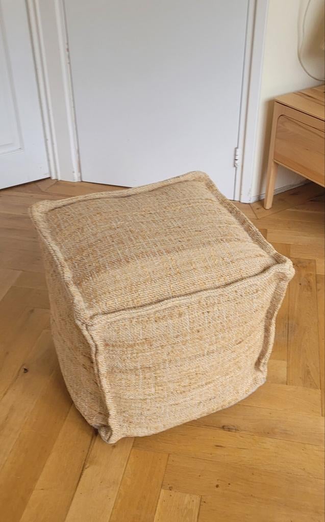 Kelim jute rotan sisal poef vierkant, Huis en Inrichting, Ophalen of Verzenden, Zo goed als nieuw, Vierkant, Riet