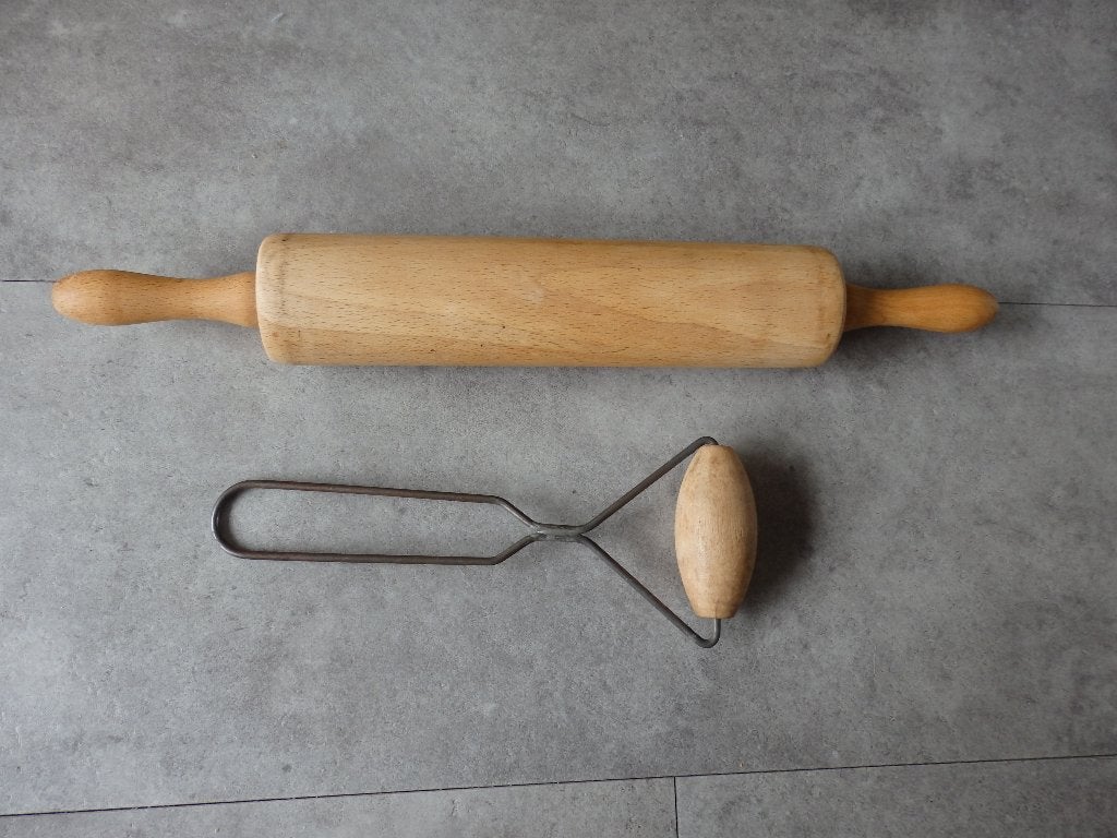 vintage houten deegroller en deegrollertje, Antiek en Kunst, Ophalen of Verzenden