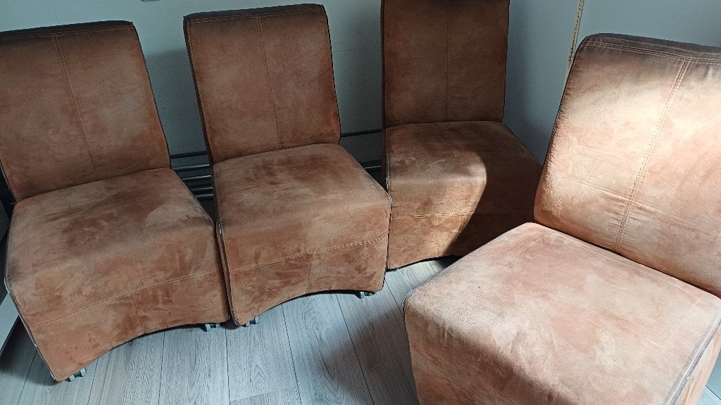 Eetkamerstoelen cognac, Ophalen, Gebruikt, Bruin, Stof