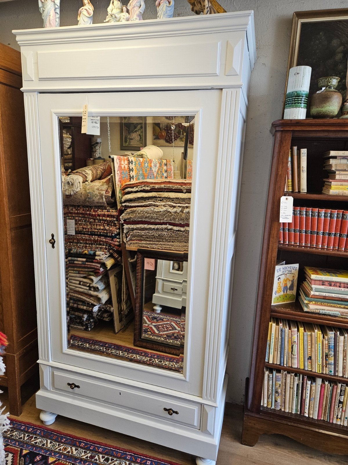 Antieke brocante geschilderde kast, Huis en Inrichting, Tweedehands, 100 tot 150 cm, 200 cm of meer, Eikenhout