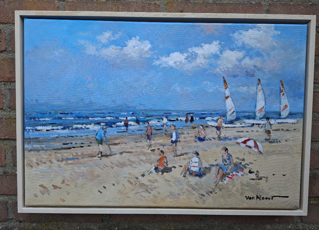 VAN NOORT, ZONNIG STRANDGEZICHT, Antiek en Kunst, Ophalen of Verzenden