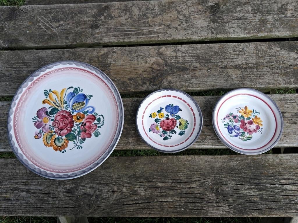 Gmundner Keramik Austria - Set van 3 handgeschilderde borden, Ophalen of Verzenden