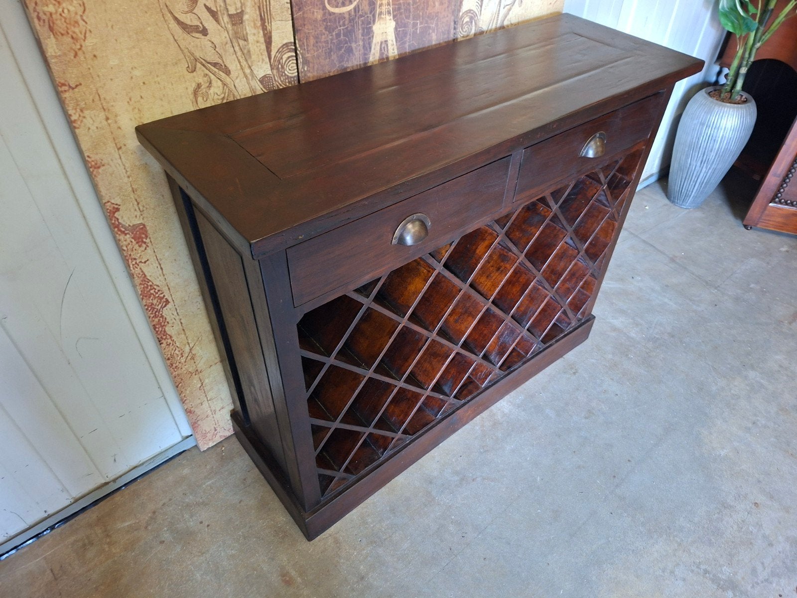 Teakhouten wijnkast, sidetable, dressoir met 2 lades, Ophalen of Verzenden, Hout