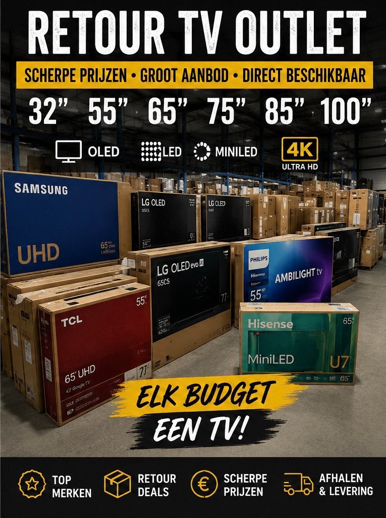 TV Outlet - Retourdeal - 55 65 75 85 Inch | OLED QLED 4K, Audio, Tv en Foto, Televisies, Ophalen, Samsung, QLED, 50 Hz
