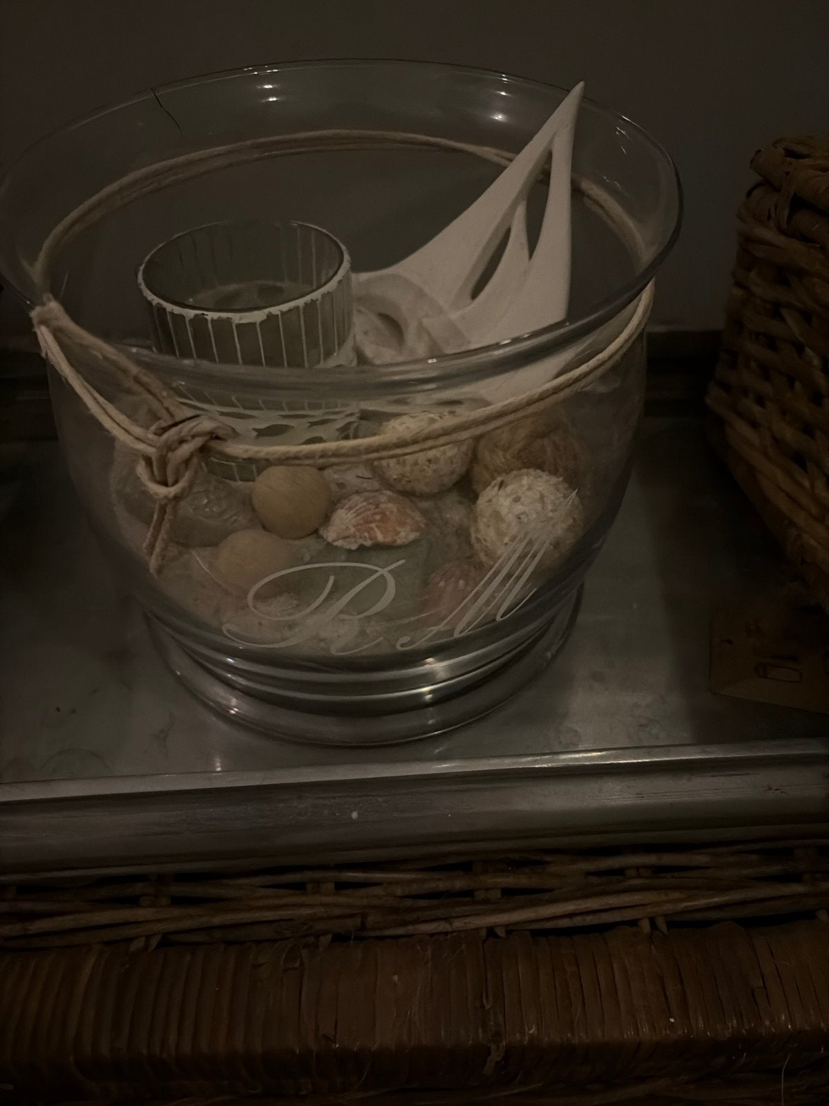 Rivièra Maison windlicht met nautische decoratie, Ophalen, Meerkleurig, Glas, Landelijk