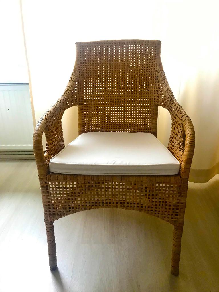 Rotan Stoel met kussen / Riet Rieten Fauteuil, Ophalen, Bruin, Klassiek, eco, Riet of Rotan