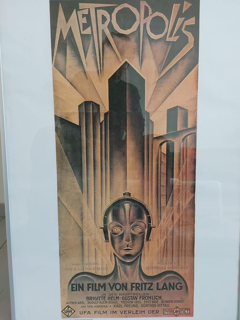 Vintage ingelijste poster SF film Metropolis 1927, Ophalen, Film en Tv