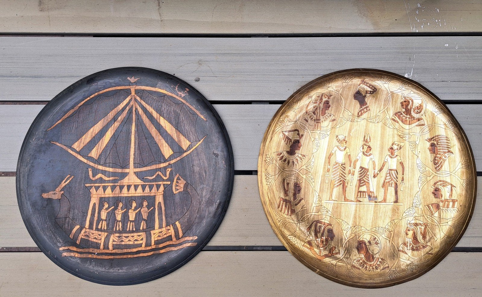 Set van 2 Vintage Egyptische Koperen Wandborden, Ophalen of Verzenden