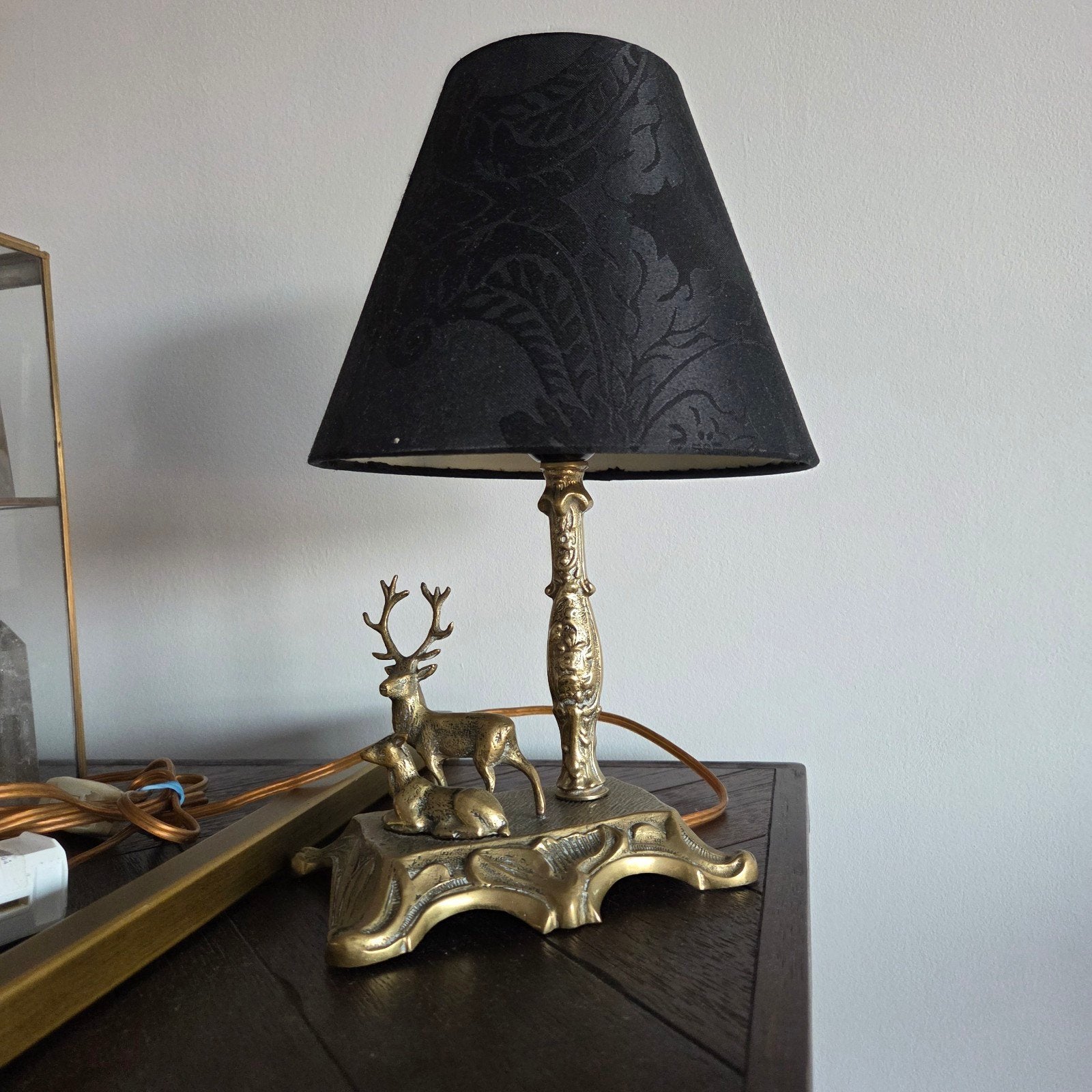 Messing lamp met hertenpaar voet, Ophalen of Verzenden