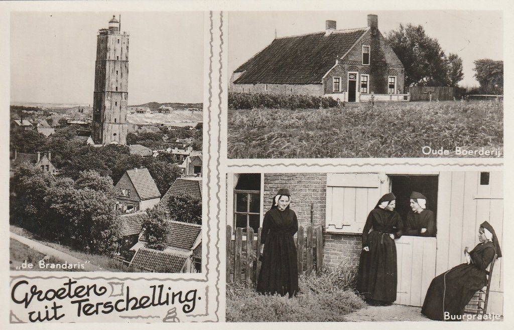 TERSCHELLING Brandaris Boerderij Klederdracht Groeten, Verzenden, 1940 tot 1960, Ongelopen, Waddeneilanden