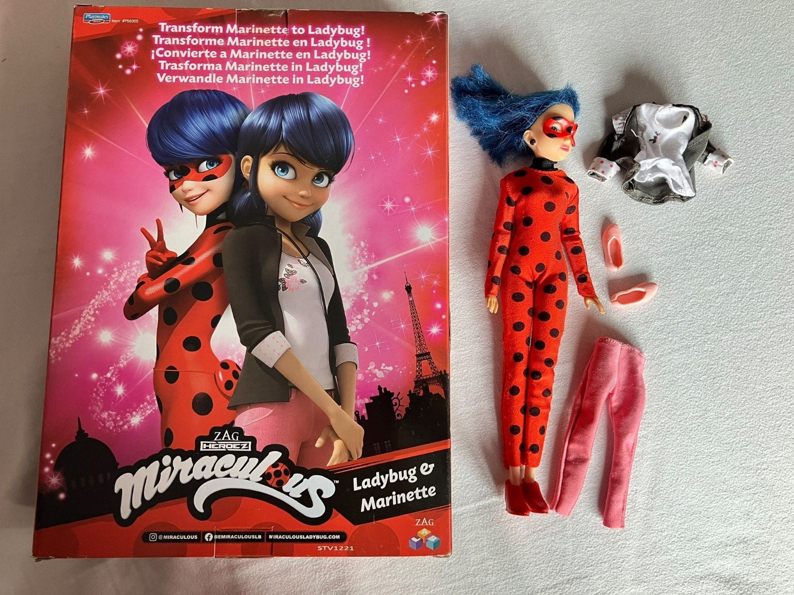 Ladybug en Cat Noir poppen set - Miraculous, Ophalen of Verzenden, Gebruikt, Overige typen