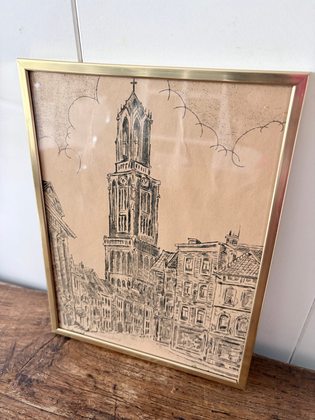 Oude tekeing van de Domtoren, Utrecht., Antiek en Kunst, Kunst | Tekeningen en Foto's, Ophalen of Verzenden, Tekening