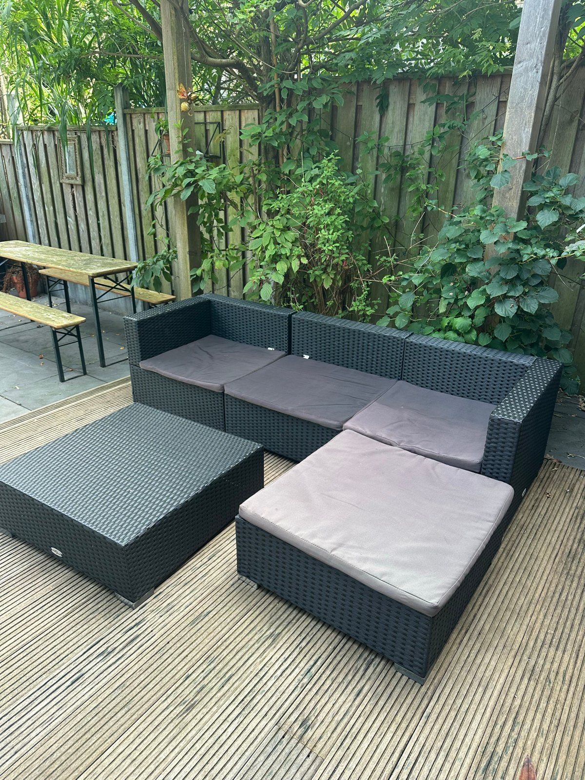 Loungeset met bank, verlengstuk en salontafel - Inclusief ku, Ophalen, Gebruikt, 3 zitplaatsen, Loungeset